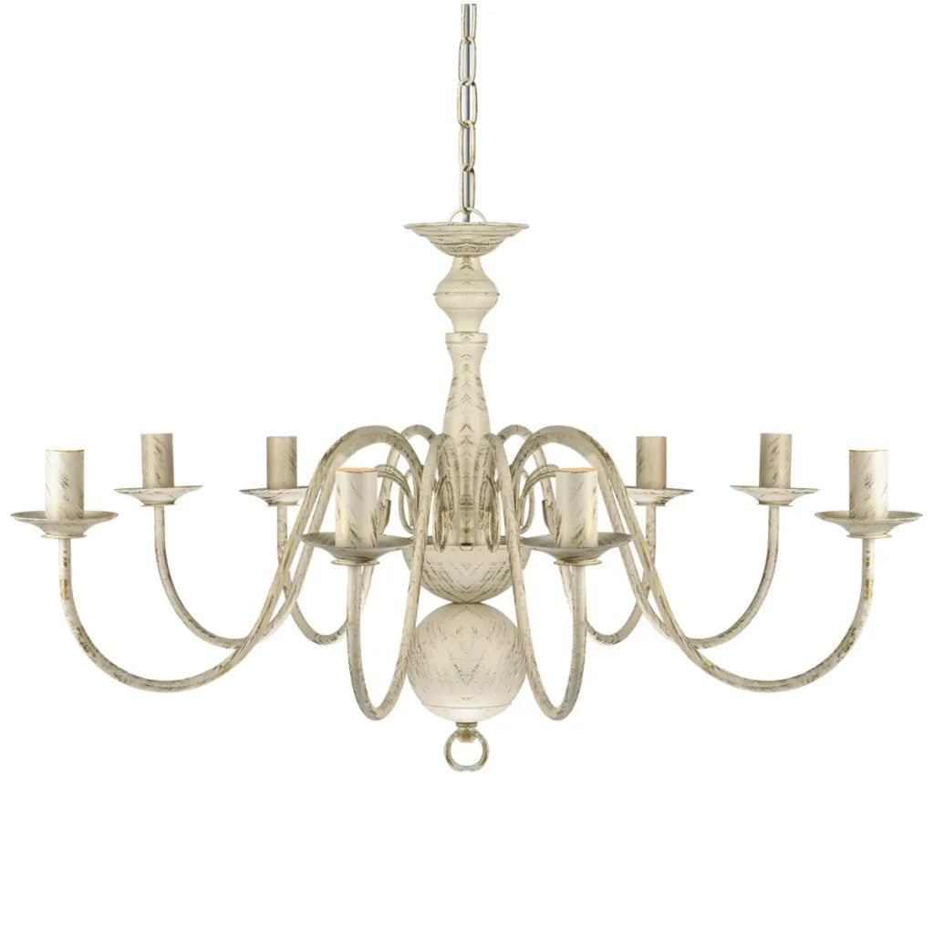 Lampadario Stile Antico Metallo Bianco 8 Lampadine E14 241383