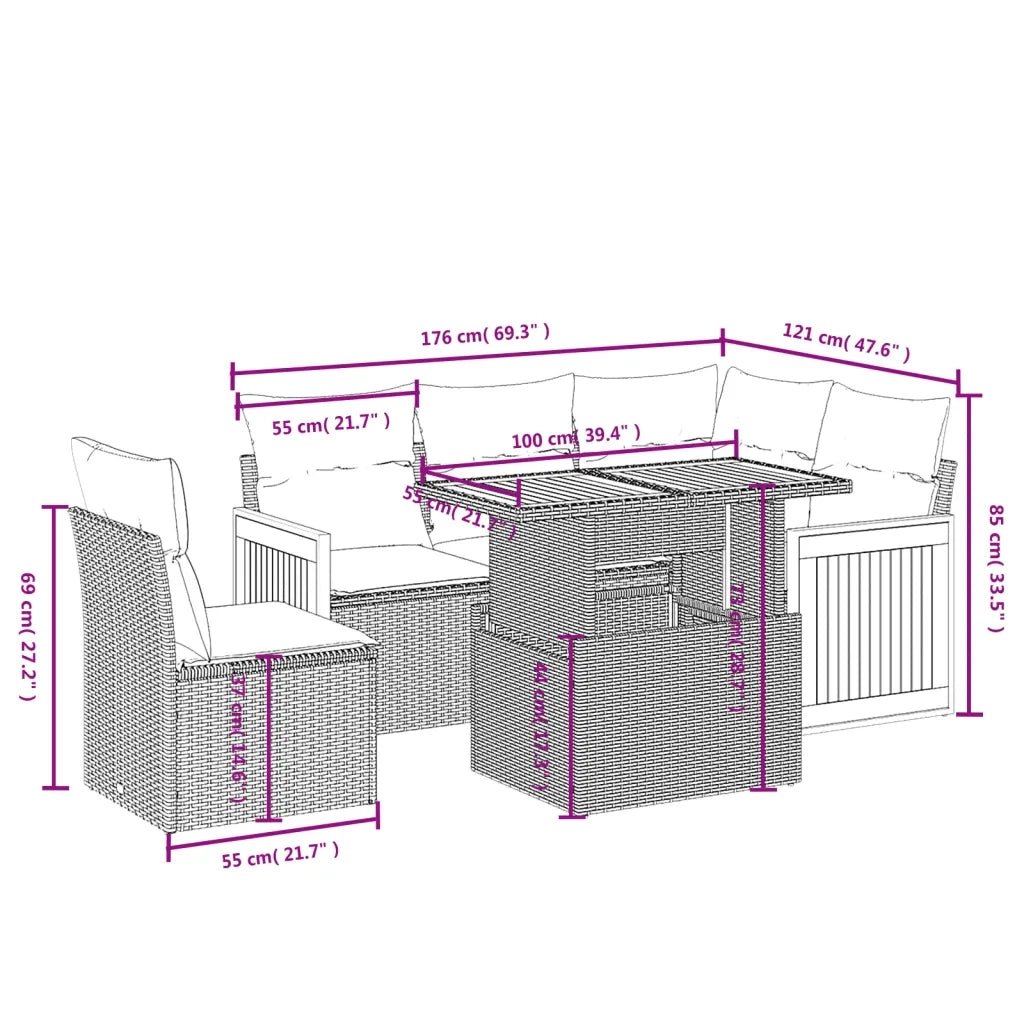 Set Divano da Giardino 6 pz con Cuscini Beige in Polyrattan 3273963