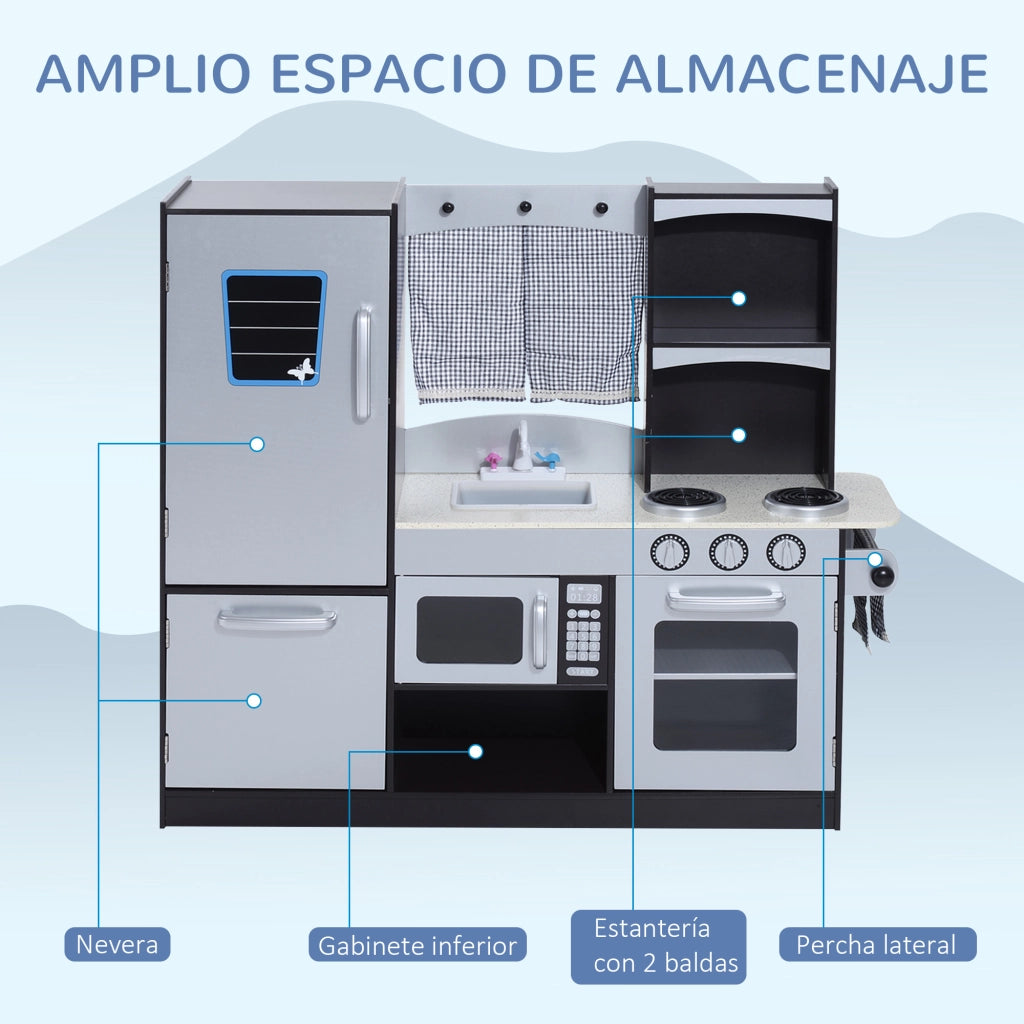 Cucina Giocattolo per Bambini in Legno ¨C zephmum ¨C 105x31.5x95 cm Marrone e Argento con Accessori