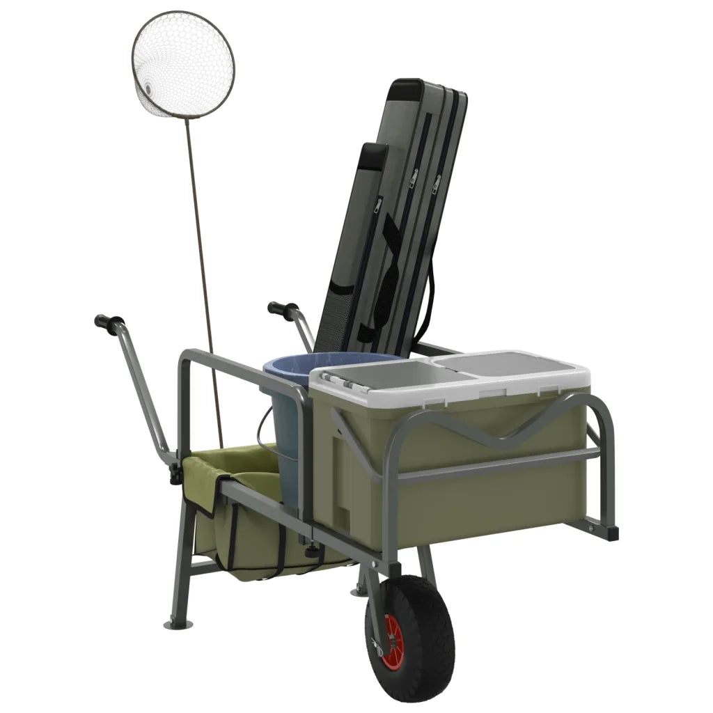 Carrello da Pesca Verde con Ruota Acciaio Verniciato a Polvere 94869