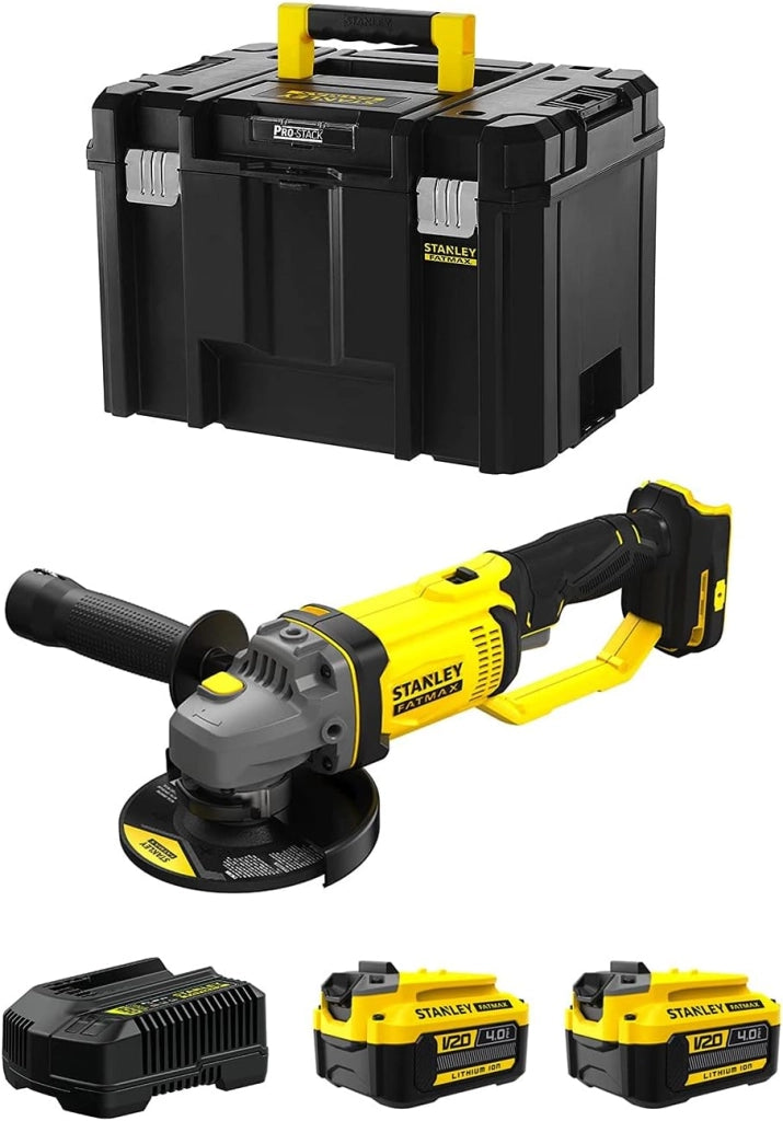 Smerigliatrice Angolare STANLEY FatMax SFMCG400M2T (2 Batterie 4,0 Ah + Caricabatteria + TSTAK VI)
