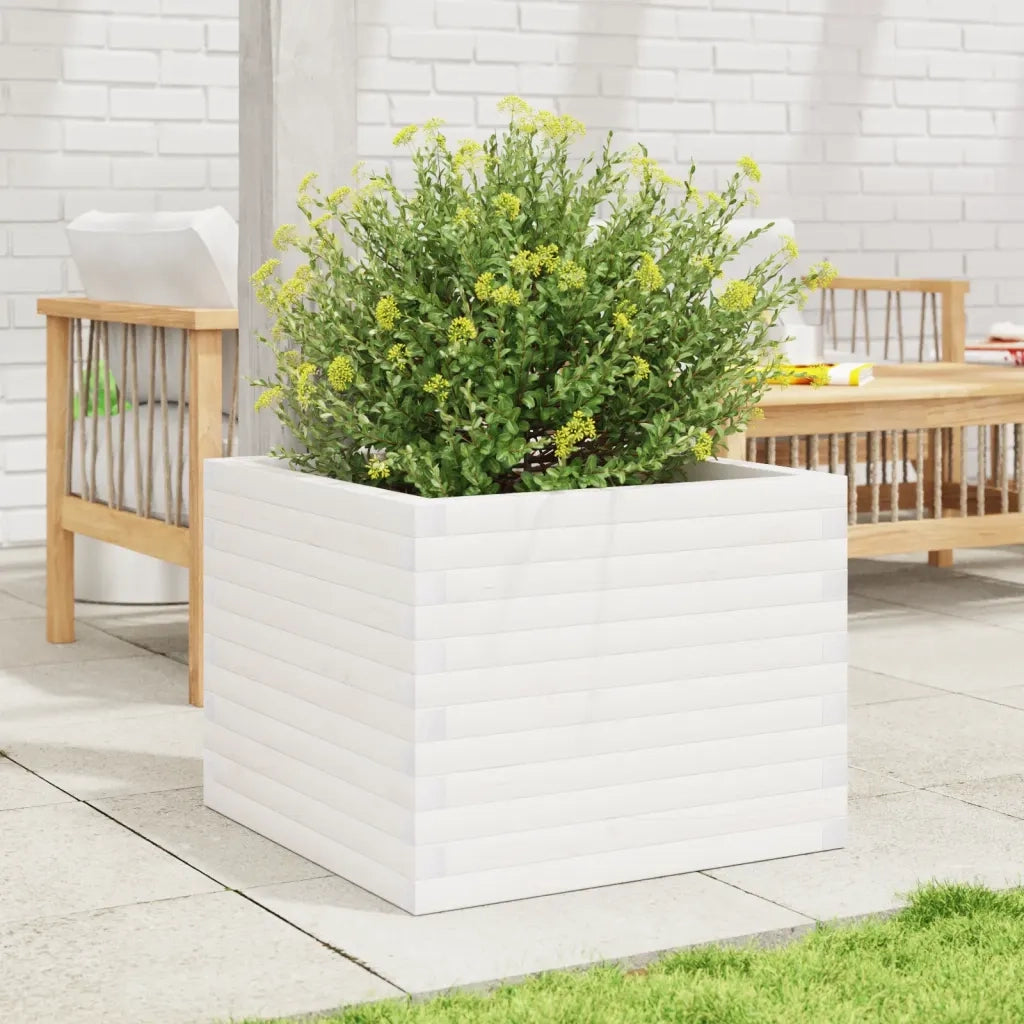 Fioriera da Giardino-Vaso da Esterno Bianca 60x60x46 cm Legno Massello di Pino