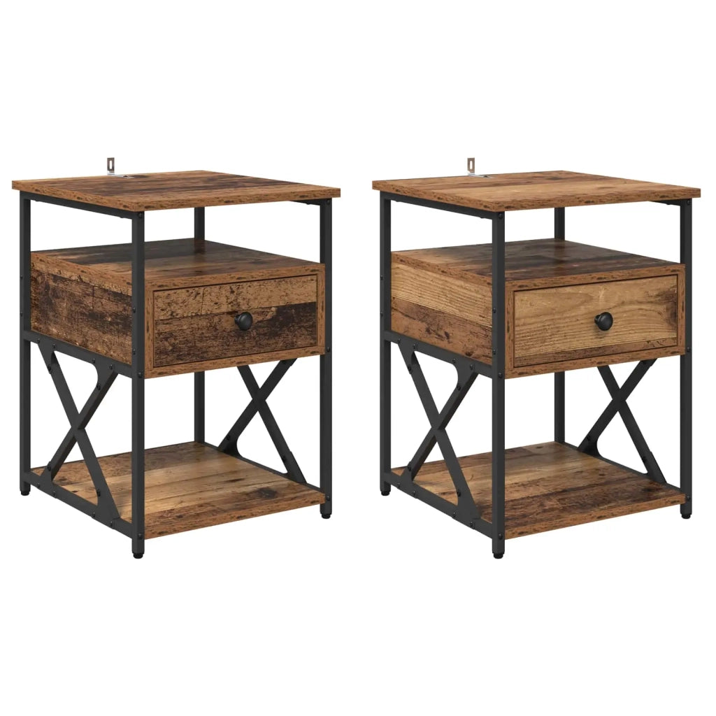 Set di 2 Comodini | Armadio da Notte | Mobiletto da notte Legno vecchio 40 x 42 x 55 cm