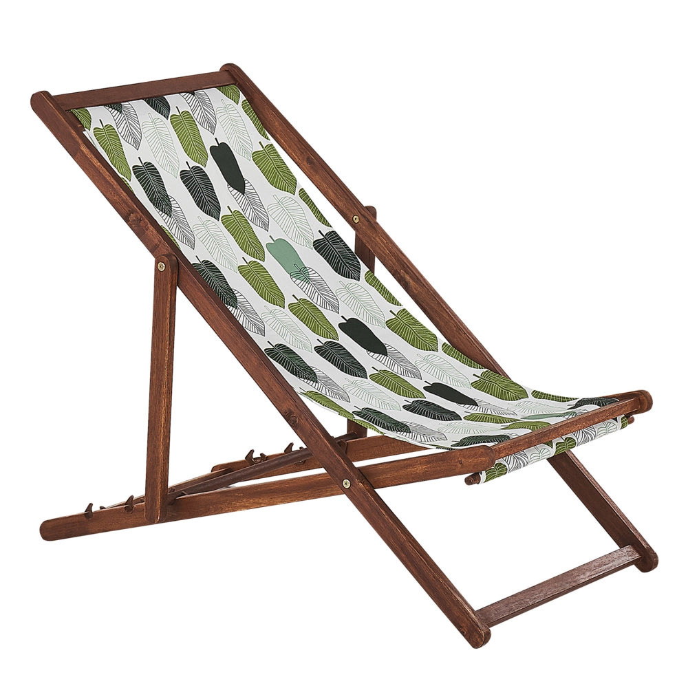 Set di 2 sedie a sdraio da giardino con struttura in legno di acacia scuro con motivo floreale in tessuto amaca sedile reclinabile