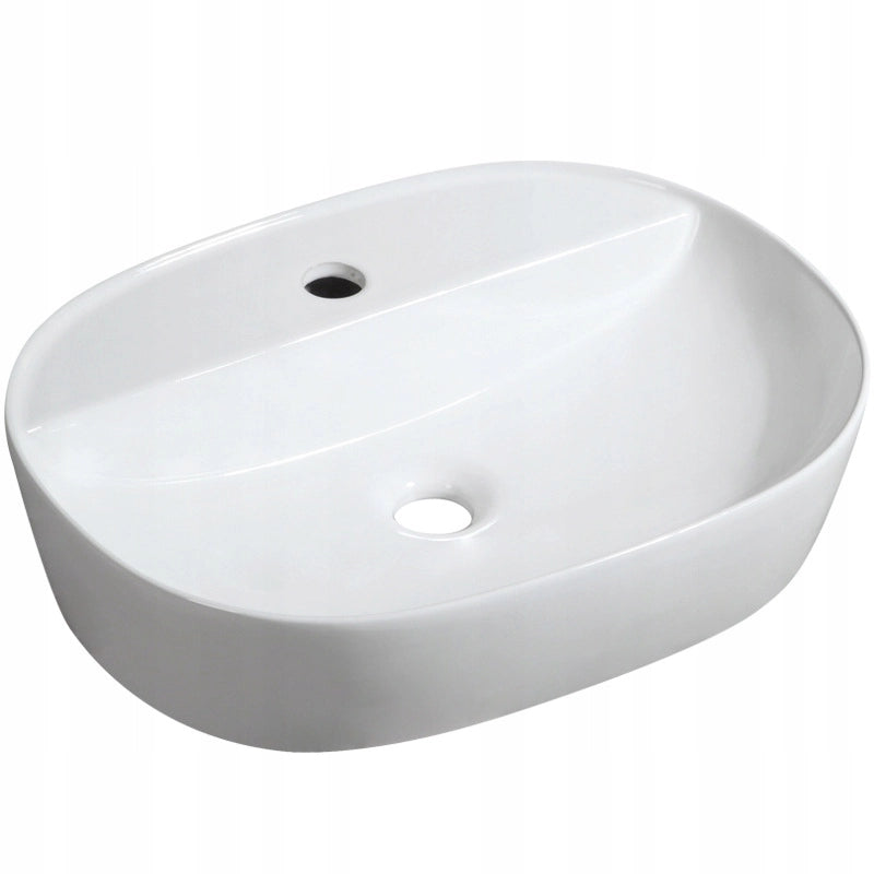 Lavabo da appoggio in ceramica bianca lucida, ovale