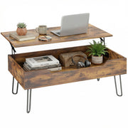 Tavolino da caff¨¨ in legno con ripiano nascosto ¨C zephmum ¨C 95x50x40 cm, marrone rustico