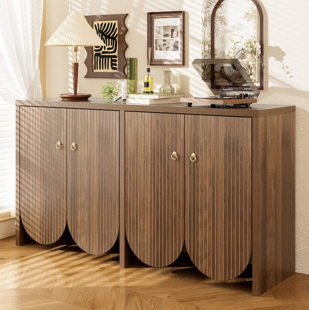 Credenza in MDF effetto noce con 4 ante, 147x40x80 cm