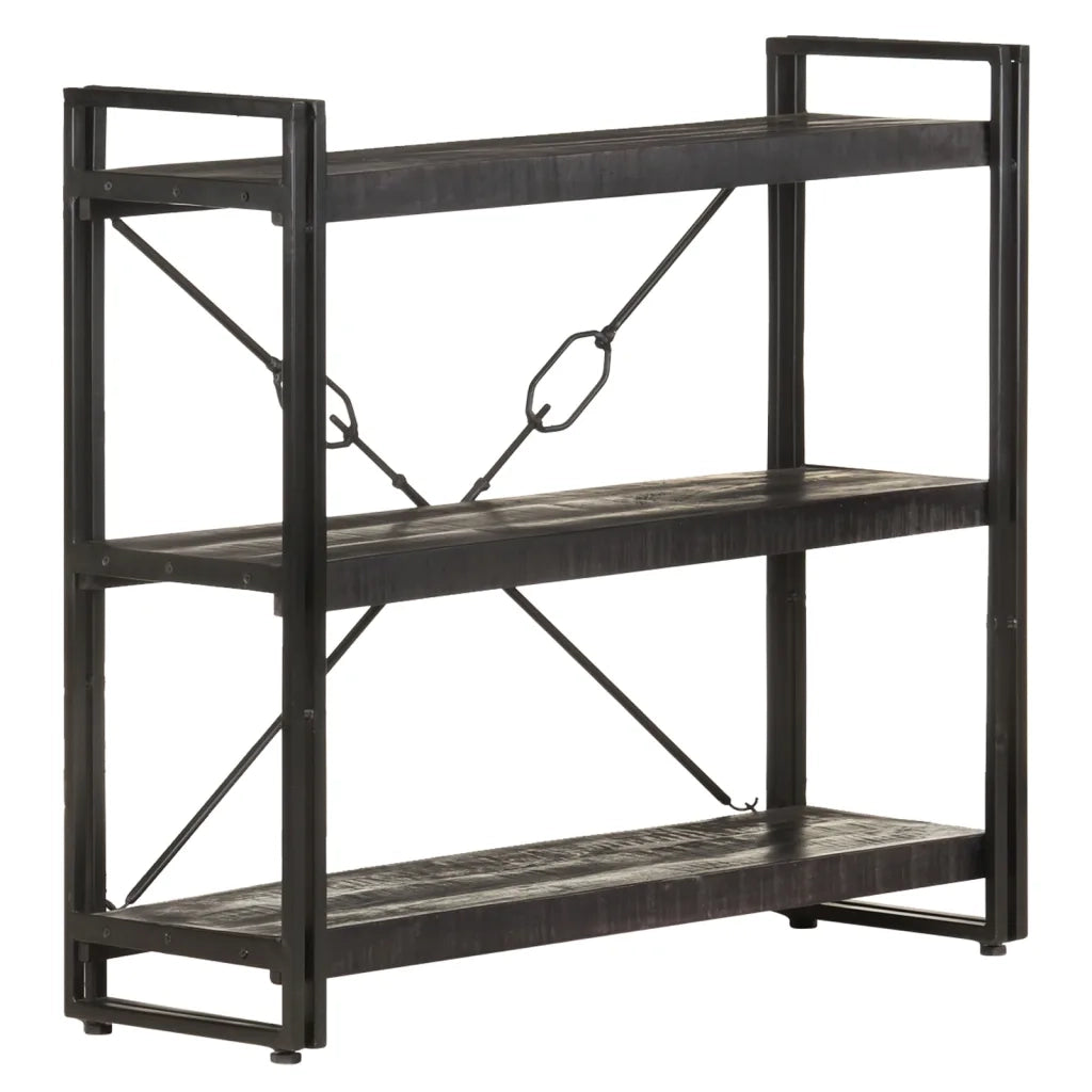 Libreria a 3 Ripiani 90x30x80cm Nero in Legno Massello di Mango 320627