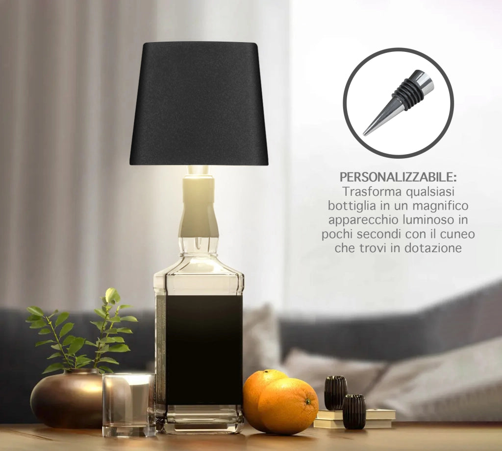 Coppia Di Lampada Da Tavolo LED Set 2 Pezzi Design Moderno Senza Fili Ricaricabile Controllo Touch Selezione Colore Intensità Dimmerabile Altezza Regolabile Con Adattatore Per Bottiglia 3000/4500/600K  2Pz-Quadrata-Nero