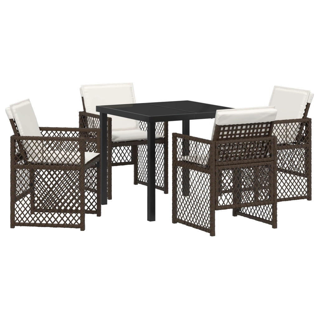 Set da Pranzo per Giardino vitaXL con Cuscini Marrone Rattan in Polimero
