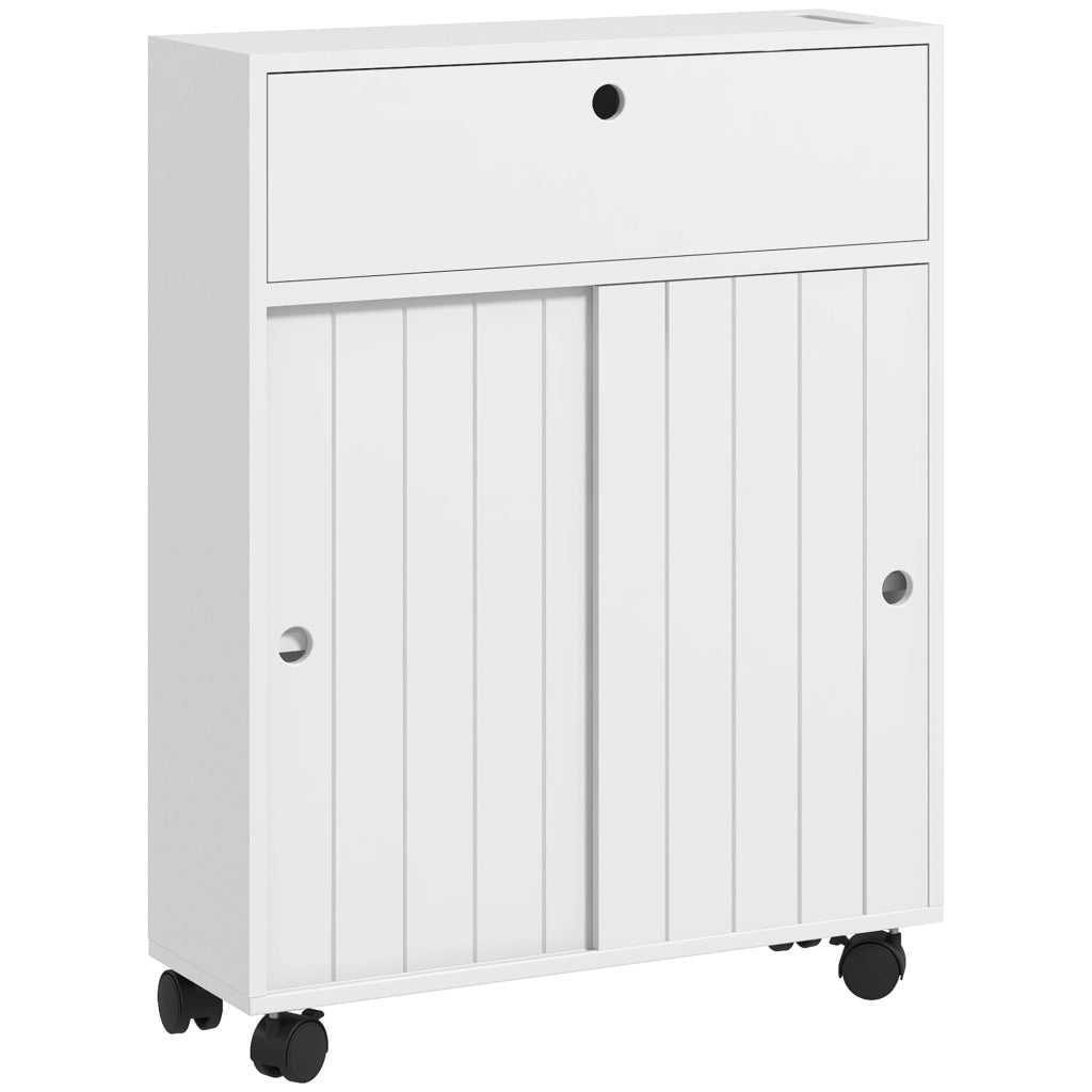 Mobiletto Bagno con Portarotoli e Ruote ¨C zephmum ¨C Bianco 52x17x67 cm