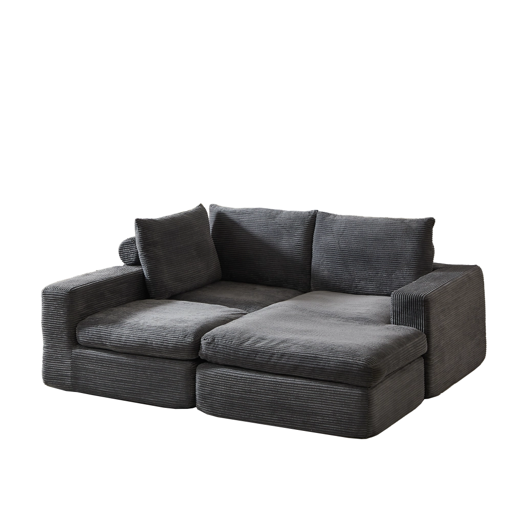 Divano Angolare con Chaise Longue in Velluto a Coste ¨C MINIMAL ¨C 3 Posti, Grigio