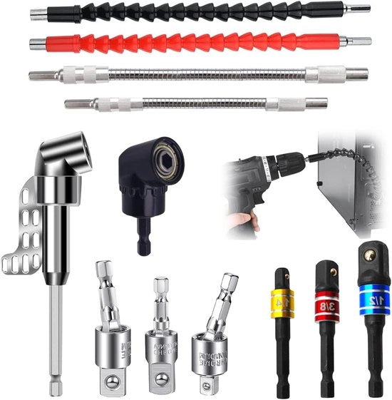 Set di 12 Estensioni per Chiave a Croce di 105 Gradi con Adattatori Magnetici per Bit (Nero)
