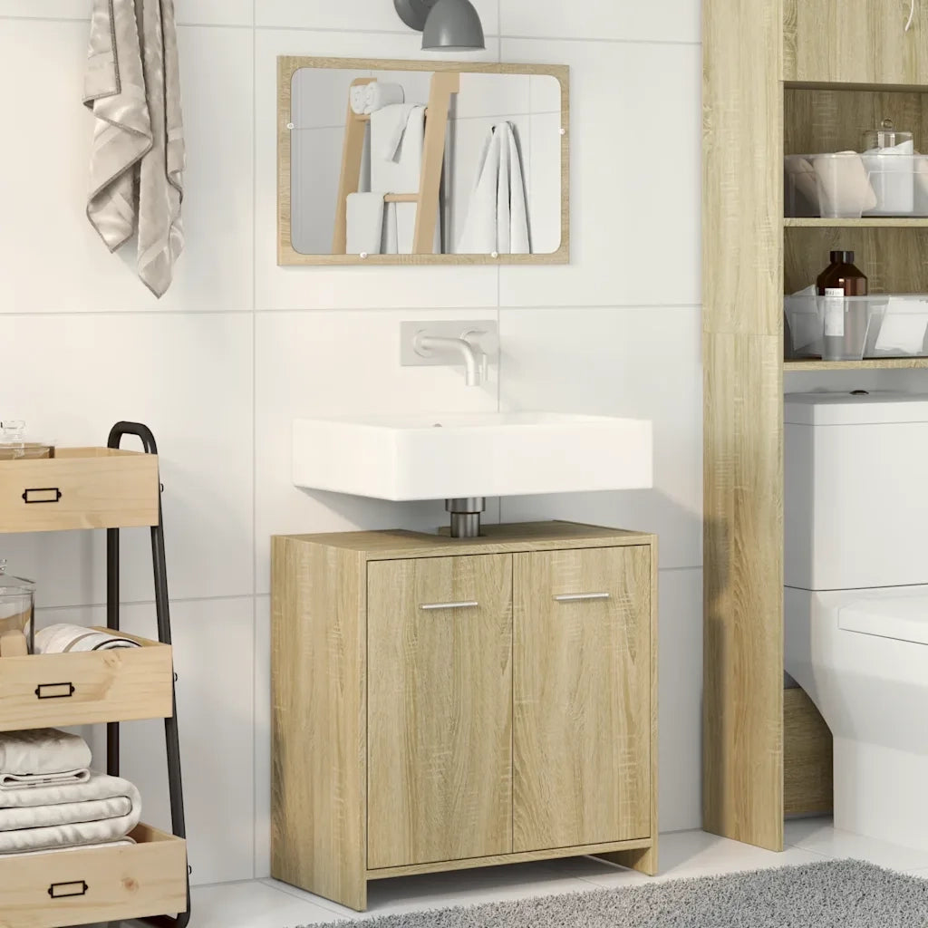 Set Mobili da Bagno | Armadio da bagno 2 pz Rovere Sonoma in Legno Multistrato