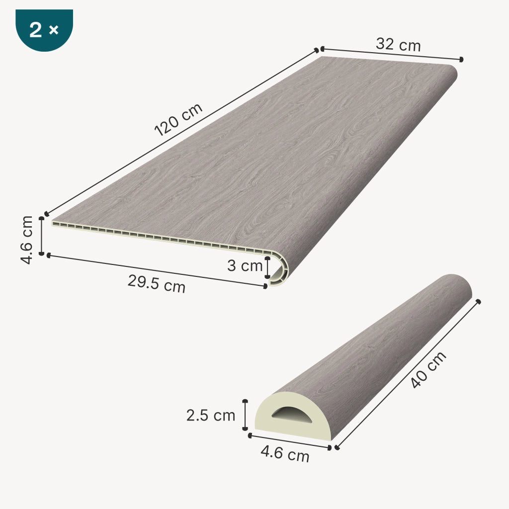 Set di 2 Profili Bunschoten Coprigradini Arrotondati in PVC 120 x 32 x 4,6 cm Ash Grey NEU.HOLZ