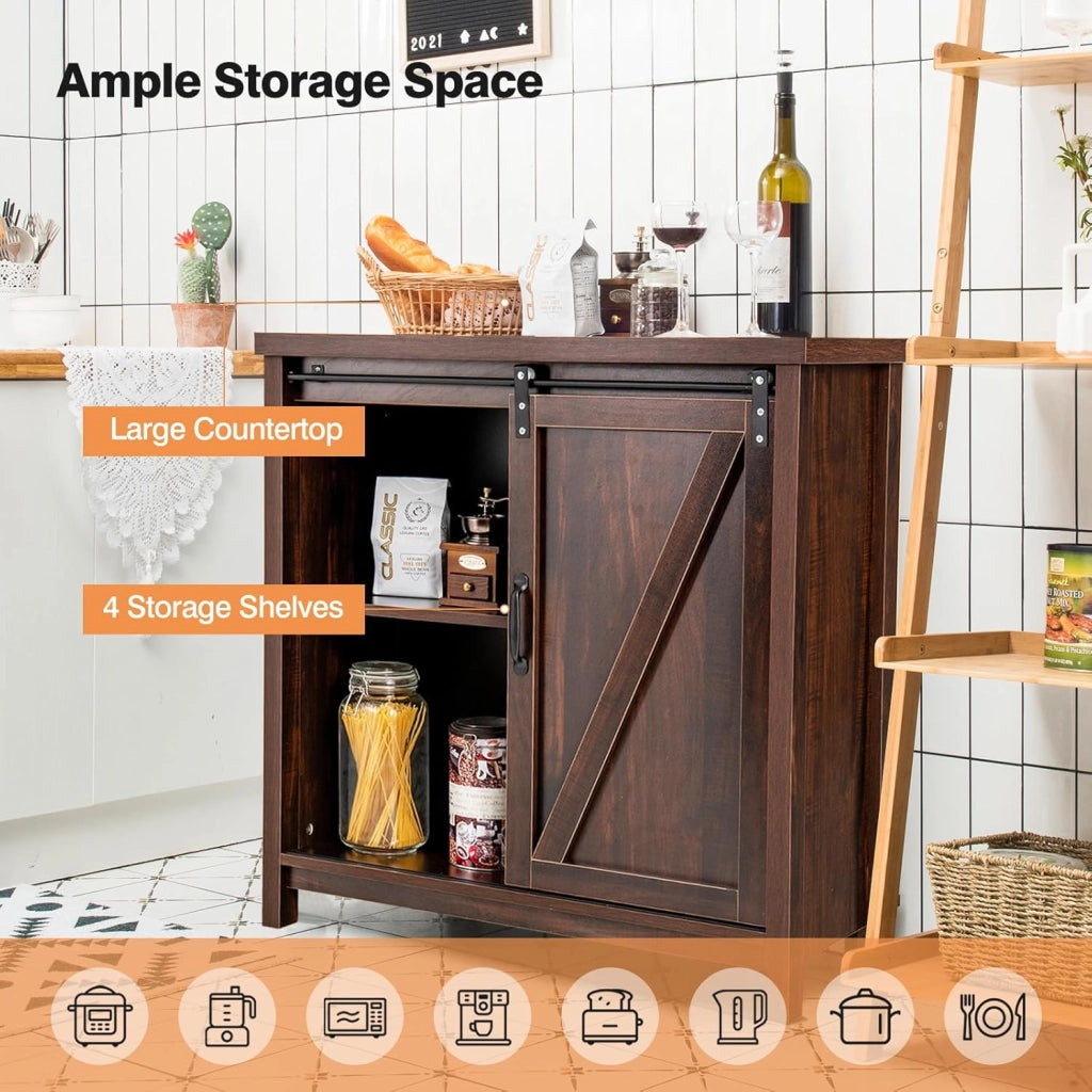 Armadio a buffet con 4 scomparti, moderno armadio da cucina con ante scorrevoli, cassettiera da cucina industriale, credenza per soggiorno e corridoio, 80 x 40 x 82 cm, marrone