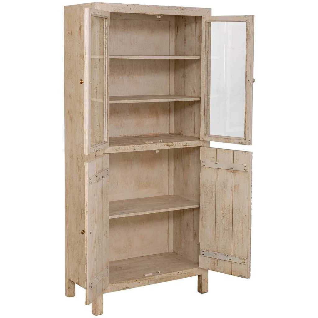 Vetrina in legno beige fatta a mano 80x40x180h cm