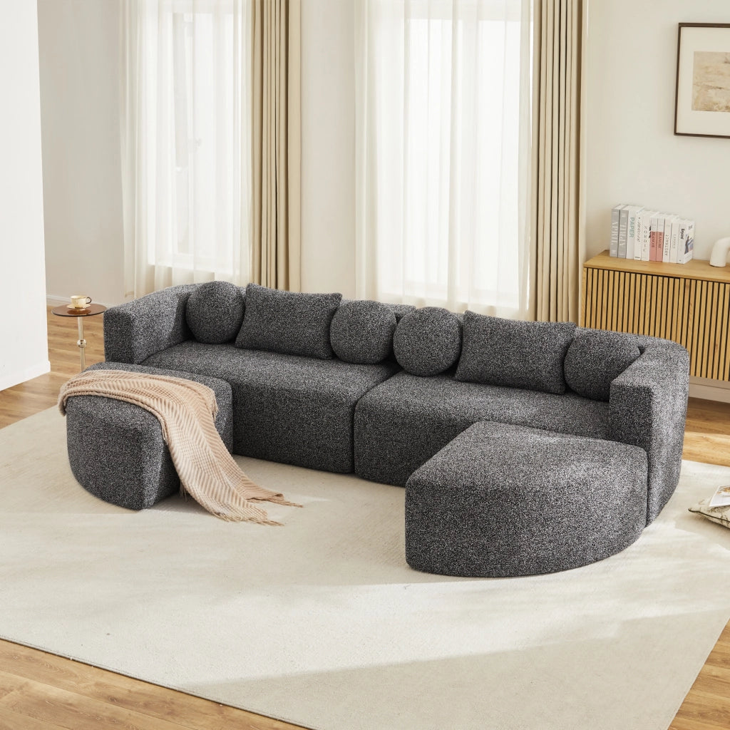 Divano modulare letto in chenille nero senza montaggio per soggiorno e camera 292 × 165 × 68 cm
