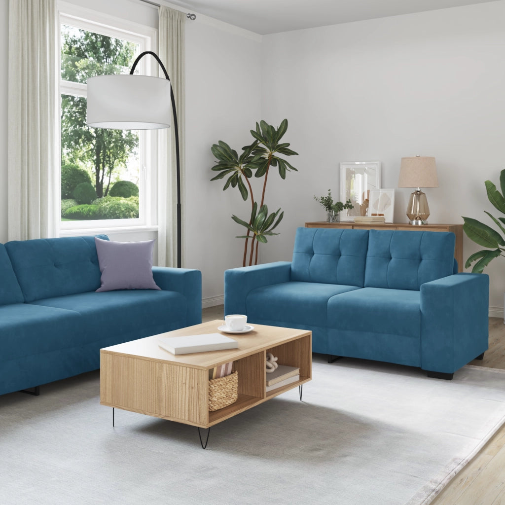 Set Divano 2 Pezzi con Cuscini in Velluto Blu