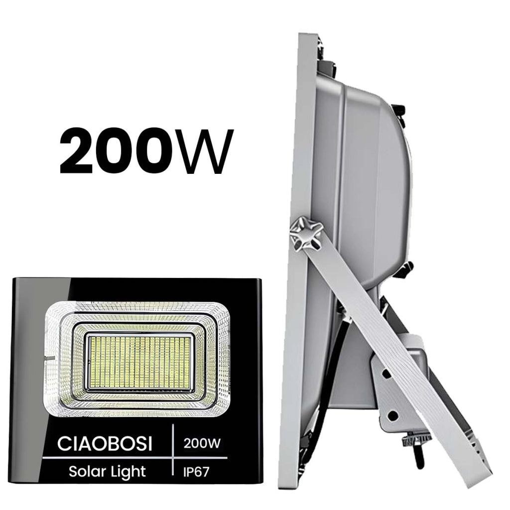 Proiettore Solare LED 200W IP67 con Pannello Solare Separato e Telecomando Nero trasparente Avizar