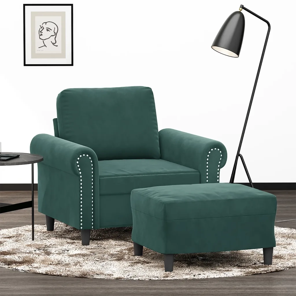 Poltroncina con Poggiapiedi Verde Scuro 60 cm in Velluto 3201207