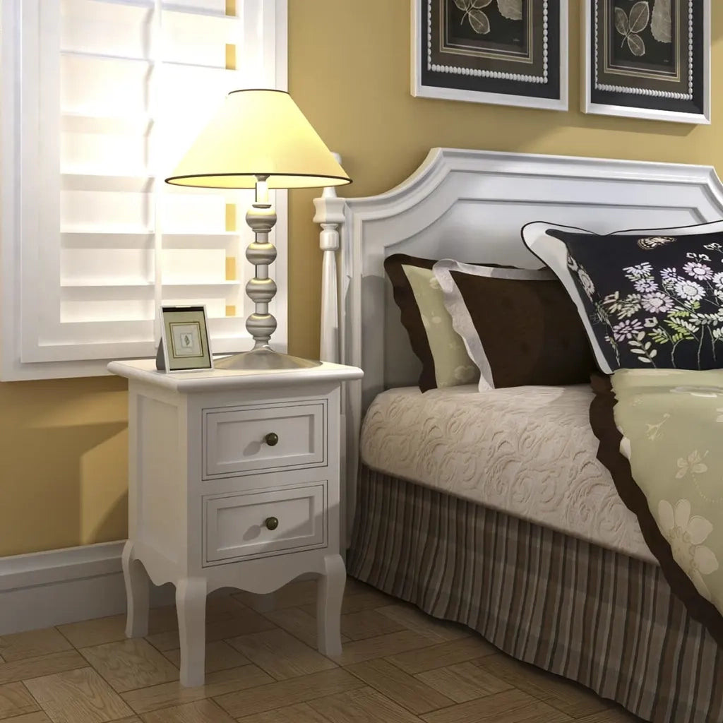 Comodino con 2 Cassetti-Tavolino da notte in MDF Bianco