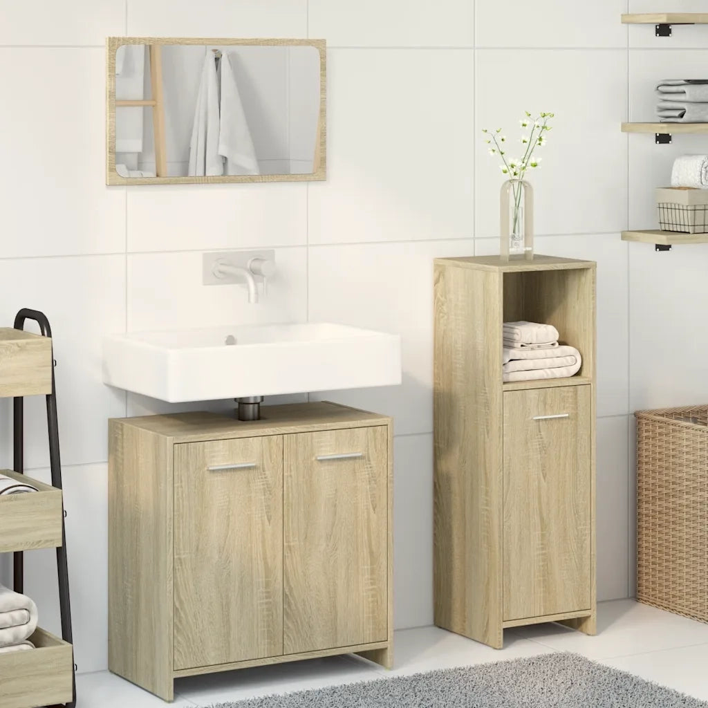 vidaXL Set Mobili da Bagno 3 pz Rovere Sonoma in Legno Multistrato