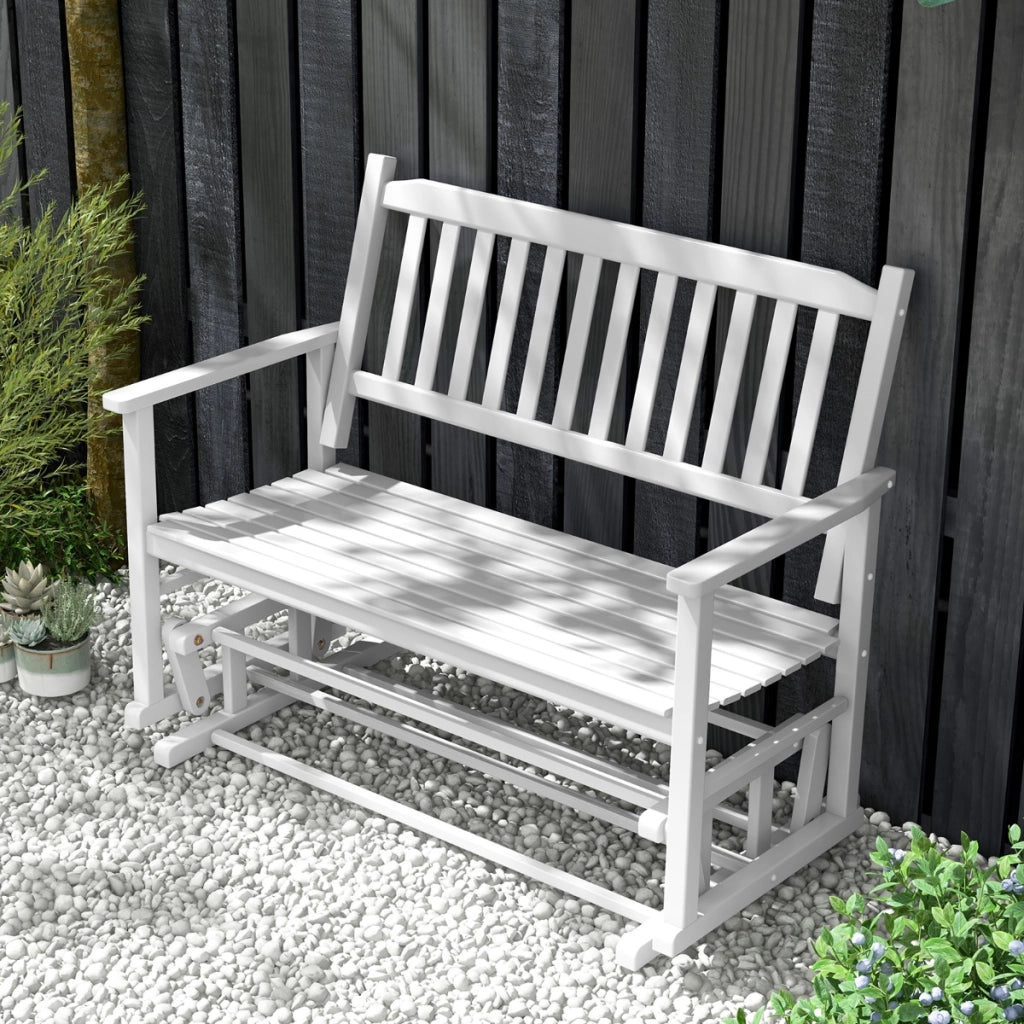 Sedie da patio glider loveseat con delicato movimento oscillante telaio in legno massello, Panca a dondolo Bianco