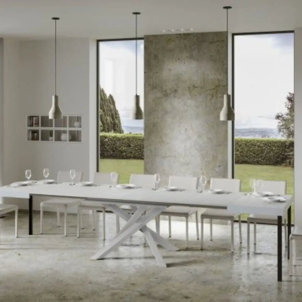 Tavolo allungabile 120/380x90 cm Volantis colore bianco frassino gambe bianche