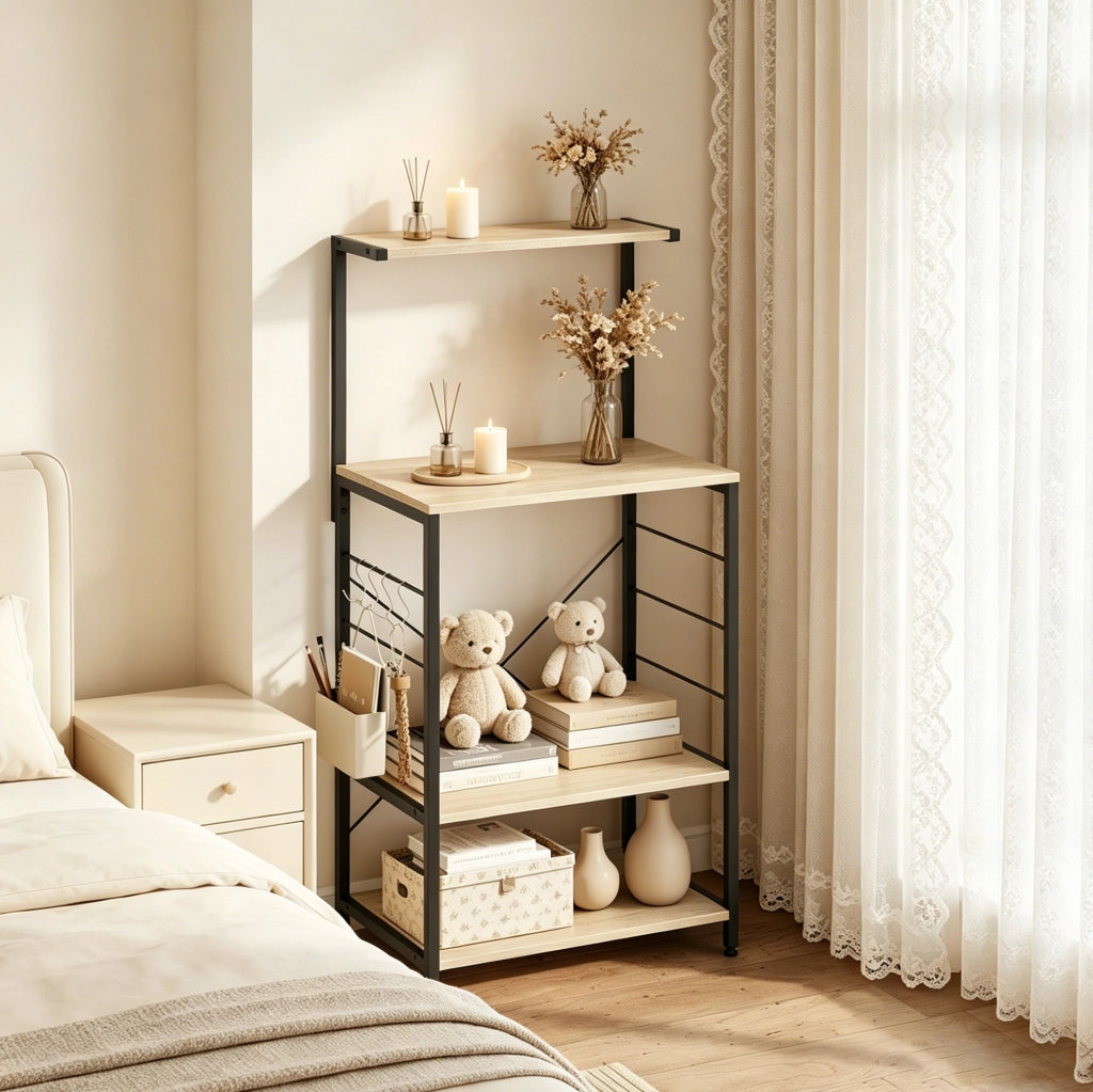 Scaffale per microonde 60x123x40 cm in legno ingegnerizzato e acciaio nero， 4 ripiani