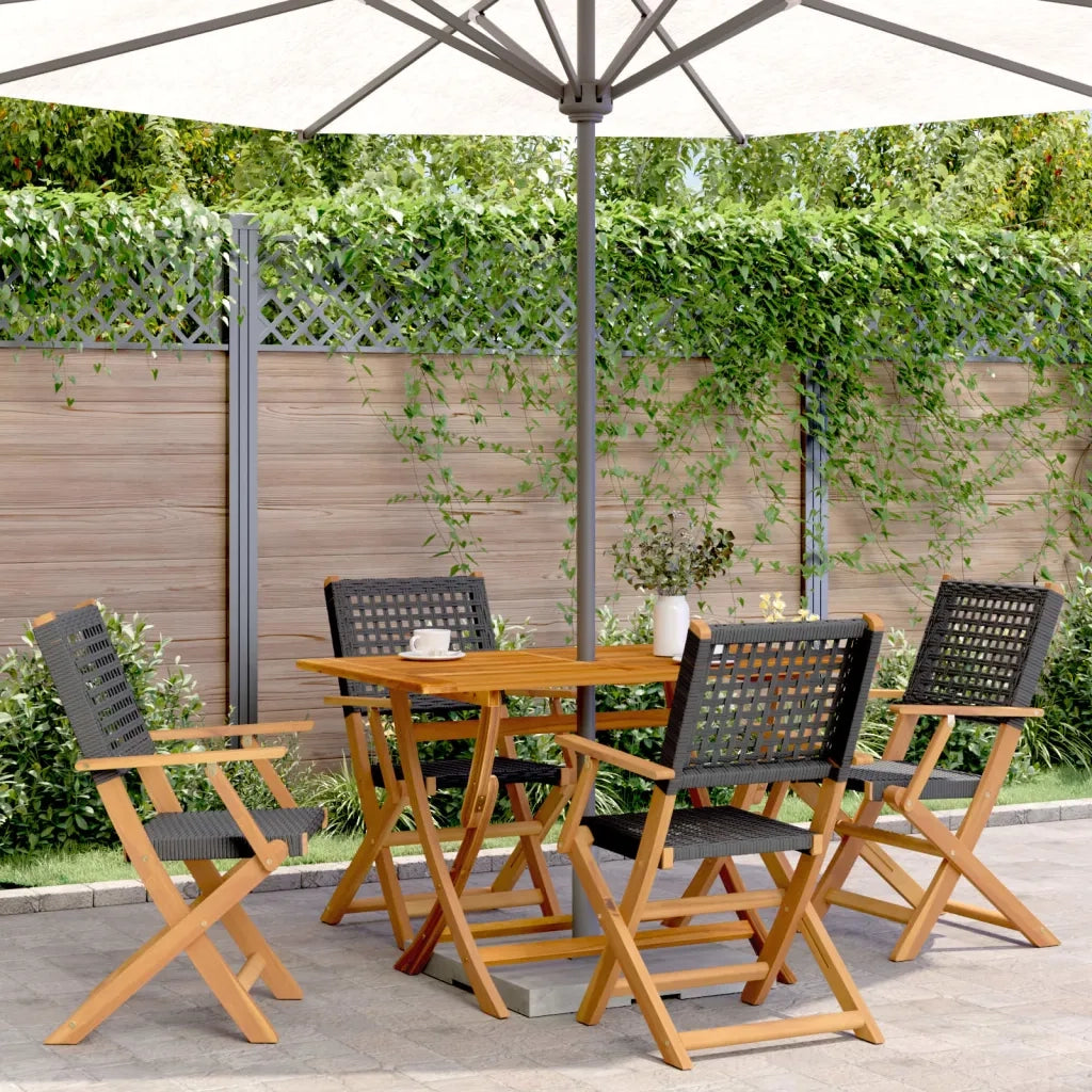 Sedie Giardino Pieghevoli 4 pz | Sedie da Esterno Nere Polyrattan e Legno Massello