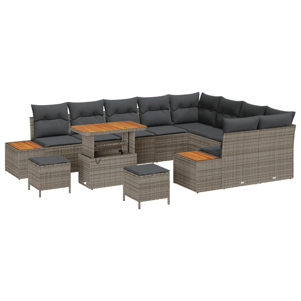 Set di Divani da Giardino  12 Pezzi con Cuscini Grigio Polyrattan Acacia