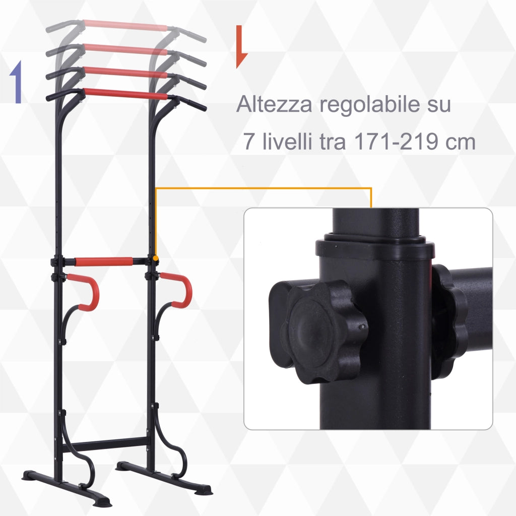 EasyComfort Barra per Trazioni Power Tower Stazione Fitness Multifunzione con Altezza Regolabile 171-219cm Nero Rosso