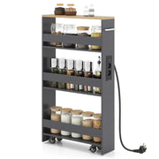 Carrello portaoggetti sottile 47,5 x 13 x 80,5 cm con stazione di ricarica e 4 ripiani di design in legno ingegnerizzato grigio 20_0018951