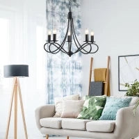 Lampadario a Soffitto Stile Rustico, Acciaio Intrecciato Nero con 5 Candelieri Regolabili e Pieghevoli Ф58 x 45cm