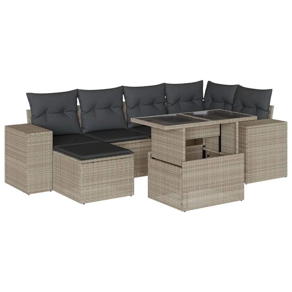 Set Divani da Giardino 7pz con Cuscini Grigio Chiaro Polyrattan