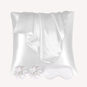 Pillowcase in Satin per Capelli - 2 Pack Copricapo in Seta Satin con 2 Bobine per Capelli - Incluso Ombrello per gli Occhi - Liscio e Acne Fatto in Casa (65×65cm, Bianco)