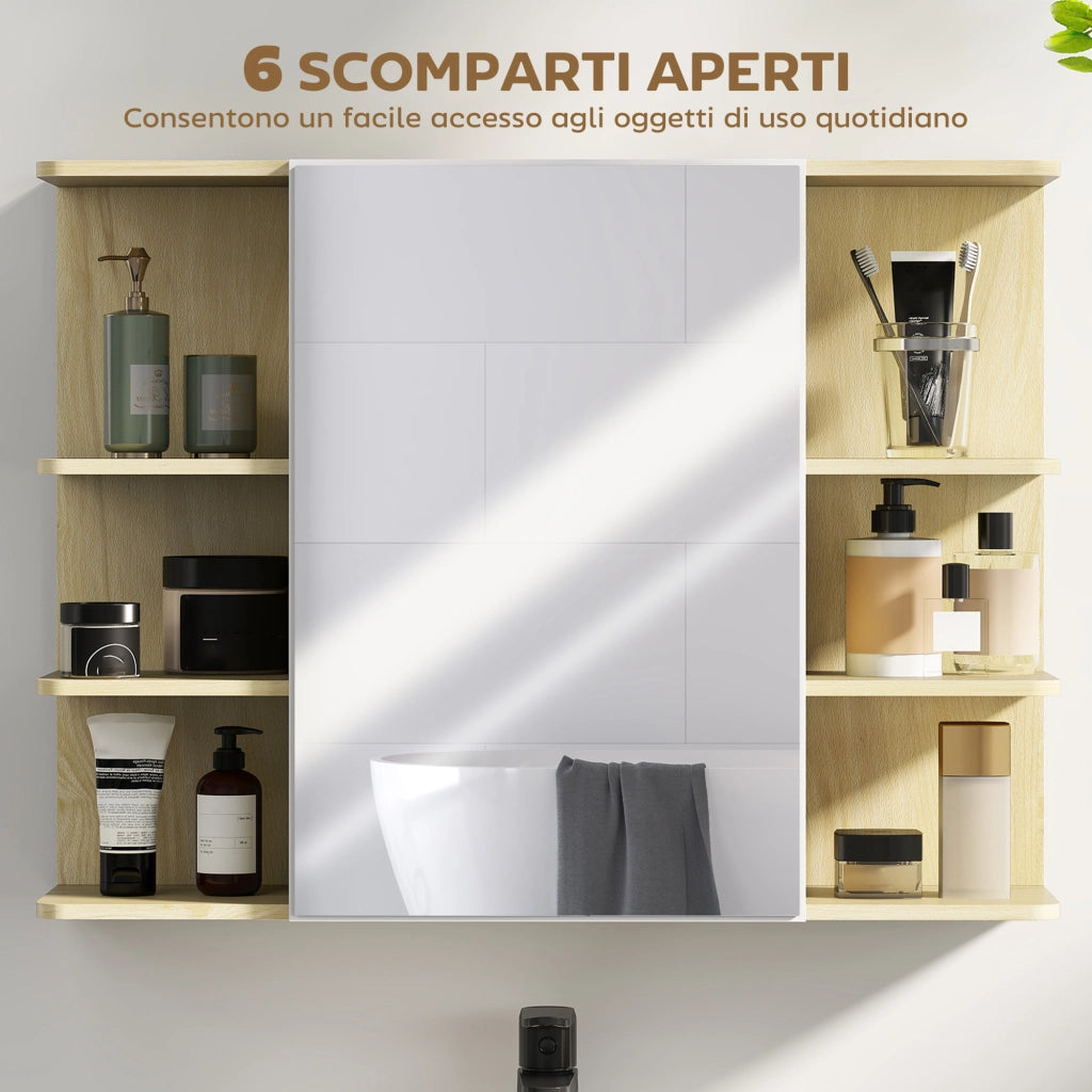 Specchio da Bagno 80x20x59 cm con Armadietto e Ripiani a Giorno Rivestimento in Melamina Color Legno