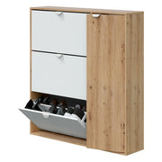 Scarpiera Anuk, Scarpiera da ingresso a 4 ante, Armadio portascarpe salvaspazio, 105x24h112 cm, Bianco e Rovere