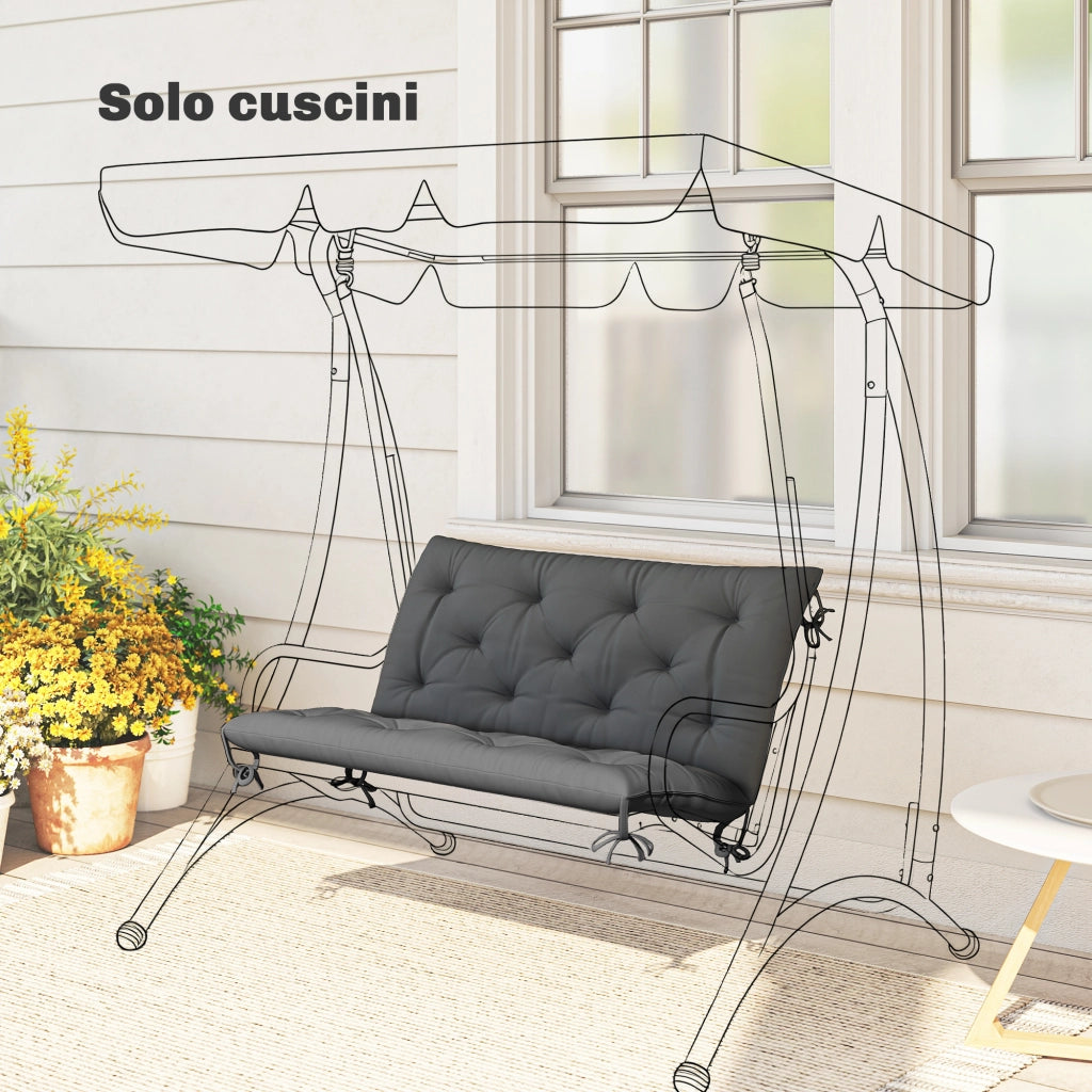 Cuscino da Giardino Stile Capitonné 100x98x8 cm con 6 Lacci in Cotone e Poliestere Grigio Scuro
