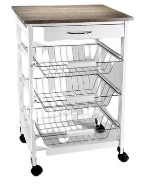 CARRELLO DA CUCINA 47X37X76 CM COLORE BIANCO E TOP LEGNO