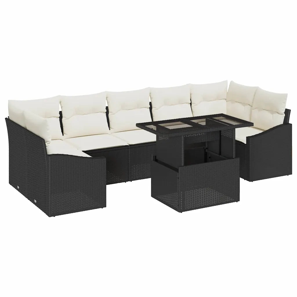 Set Divano da Giardino 8 pcs Nero e Crema polyrattan 3348953