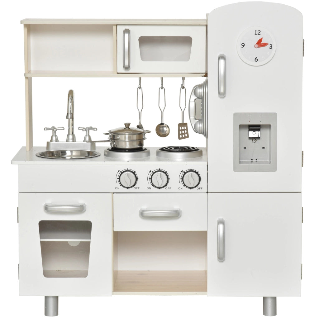 Cucina Giocattolo per Bambini in Legno ¨C Zephmum ¨C Bianco, Acciaio, 74x30x81