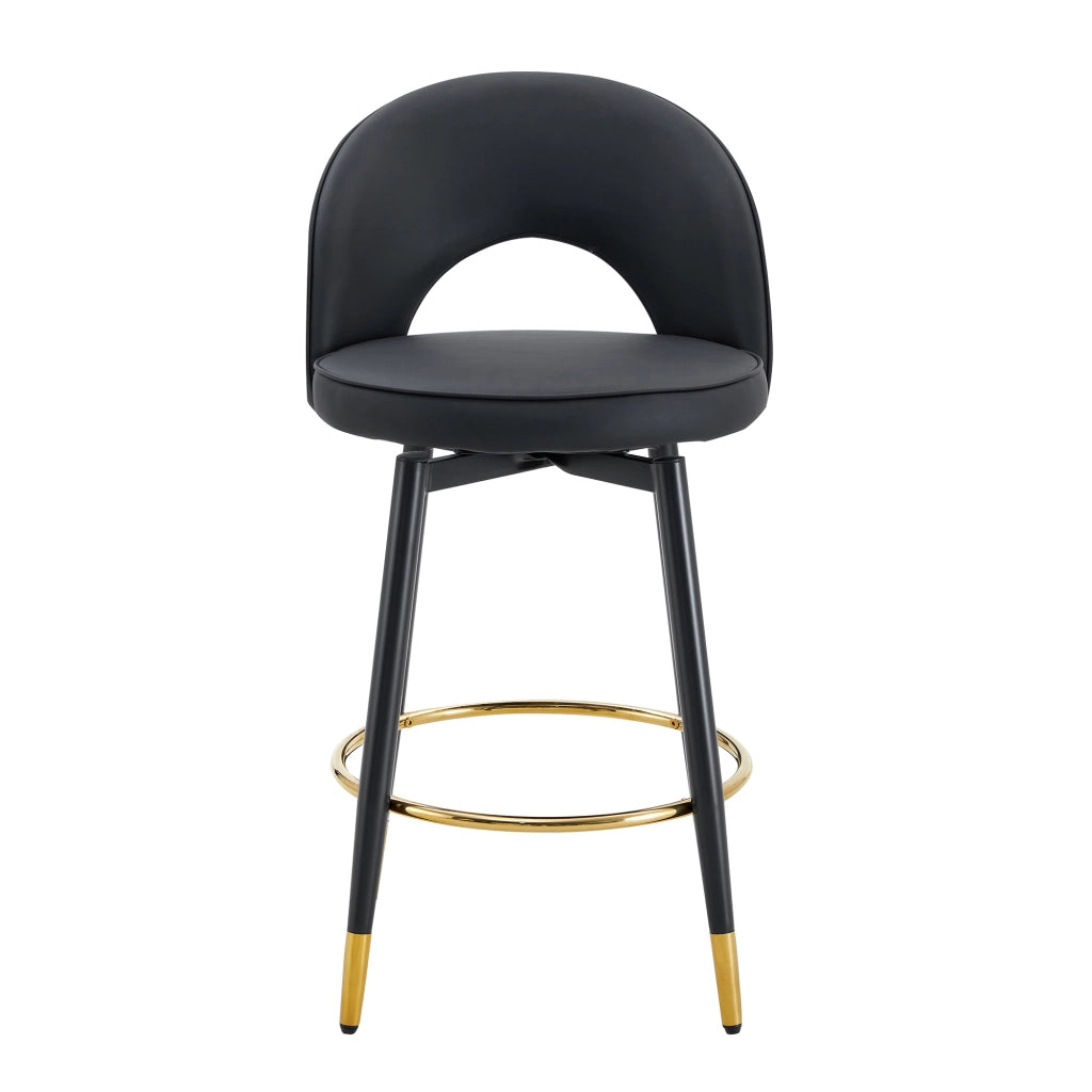 Sgabello da Bar Girevole 360¡ã ¨C MINIMAL ¨C Nero, Seduta Imbottita in PU, Set 2 Pezzi