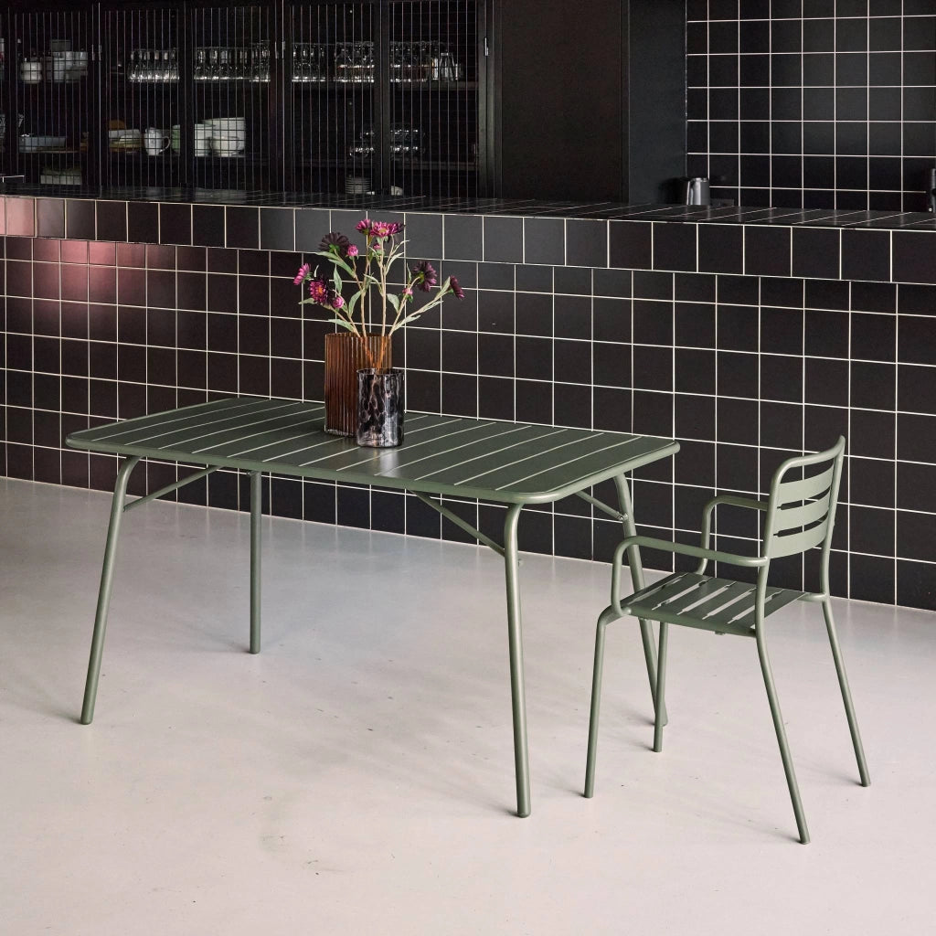 Tavolo da giardino pieghevole in metallo 6 posti, 140cm, verde kaki