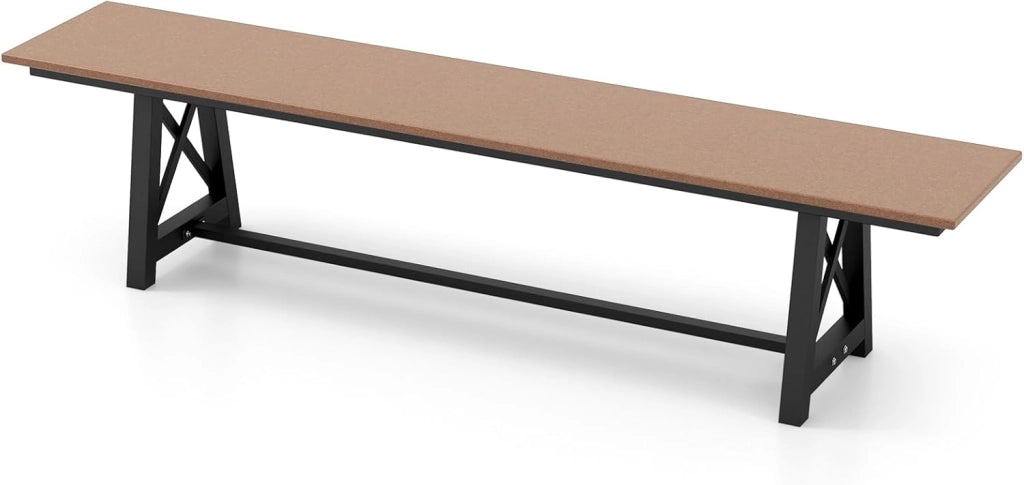 Panca da giardino, resistente alle intemperie, 3 posti, per esterni, portata fino a 500 kg, in HDPE e telaio in metallo, per giardino, balcone, terrazza, 183 x 35 x 41,5 cm, marrone