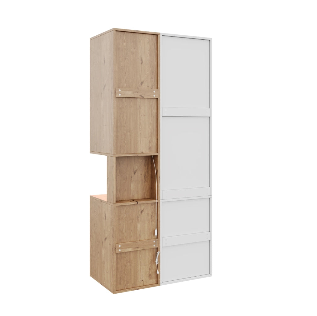 Armadio 90x49x200 cm con LED, 4 cassetti e 2 barre appendiabiti in MDF