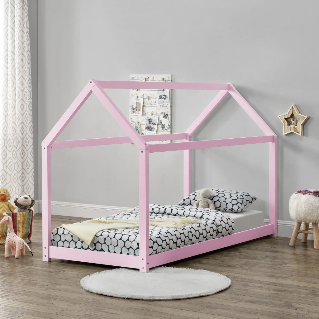 Letto per Cameretta Netstal a Forma di Casetta 90 x 200 cm Rosa [en.casa]