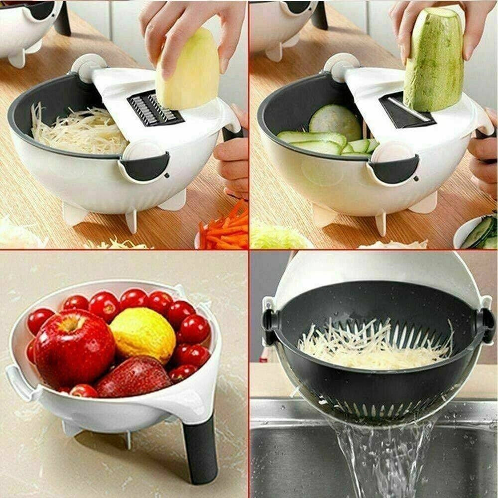 Trade Shop - Taglia Verdure Affettaverdure Multifunzione 9 In 1 Affettatutto Grattugia Inox -