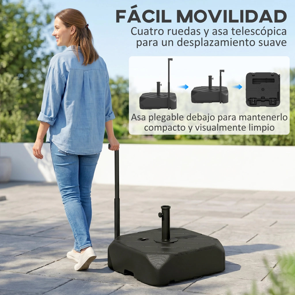 Base per Ombrellone con Ruote e Maniglia Telescopica ¨C zephmum ¨C per Pali ?38/48 mm, Riempi con Sabbia o Acqua, 72 kg/45L